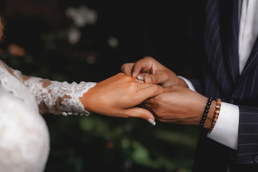 Close-up of a couple's hands and engagement ring - engagement photographer Marrakech